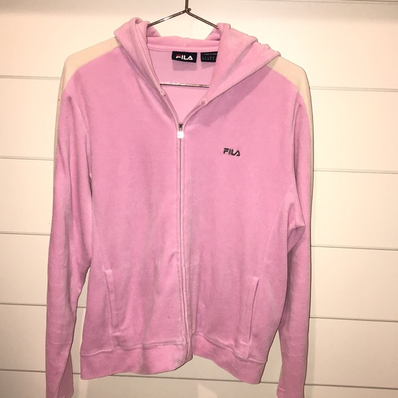 FILA Pink Velour Zip-Up Hooded Jacket - Picture 2 of 9